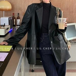 New women's black oversize loose casual pu leather jackets size L